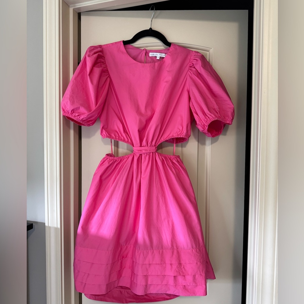 English Factory Pleated Pink Dress With Cut Outs